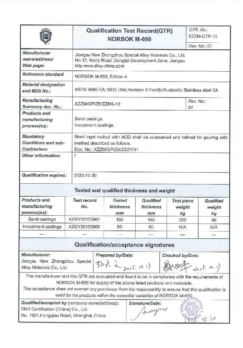 Certificado NORSOK M 650