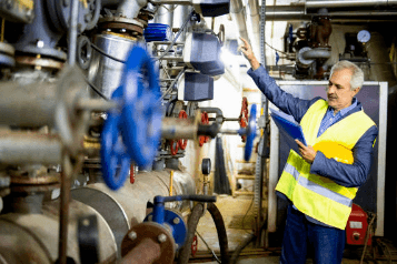 Ingenieur bei der Arbeit an einem Ventil in einer Fabrik